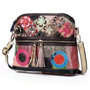 Bright Genuine Leather Small Crossbody Bag With Random Colorful Unique Color